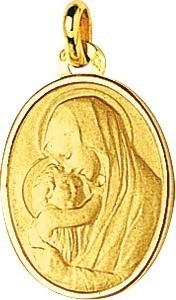 Médaille Vierge à l'Enfant Or Jaune 9K