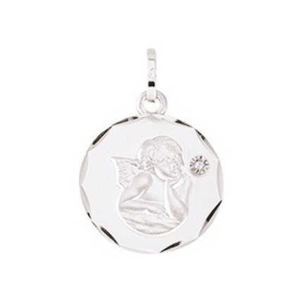 Médaille Ange Or Blanc 9K Diamant 