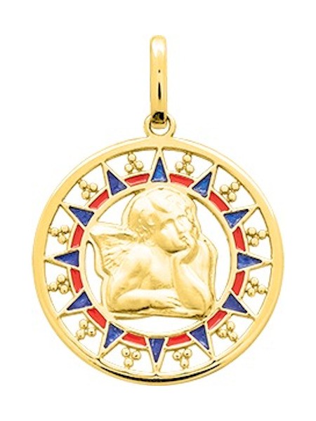 Médaille Laquée Ange Or Jaune 18K