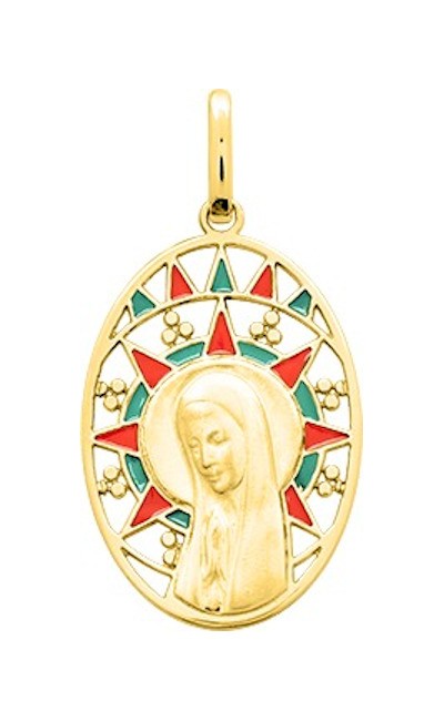 Médaille Laquée Vierge Or Jaune 18K