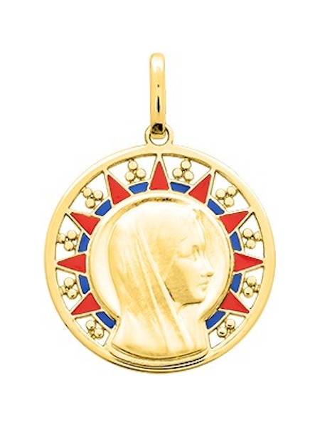 Médaille Laquée Vierge Or Jaune 18K